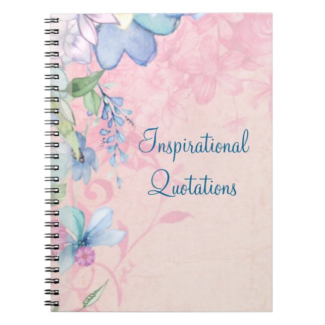 Cuaderno Citas Inspiradoras de floral rosa y azul bonito (Frente)
