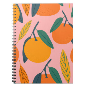 Cuaderno Cítricos dibujados a mano, patrón de mandarina sin