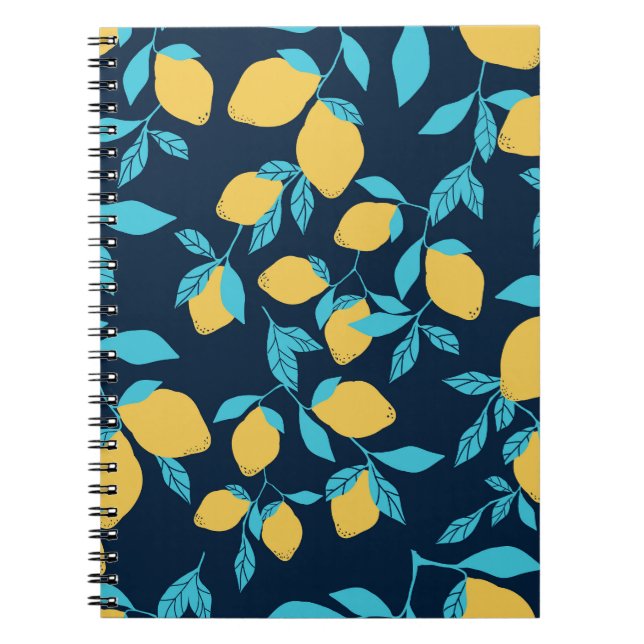 Cuaderno Citro simple: limones en azul. (Frente)