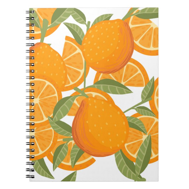 Cuaderno Citrus Delight: Patrón de fruta Naranja (Frente)