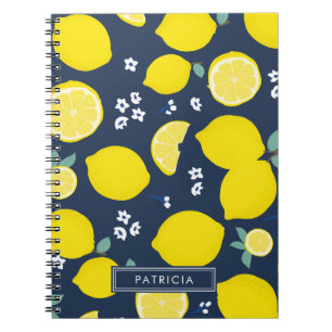 Cuaderno Citrus Lemon Slices Blue Naval Personalizada