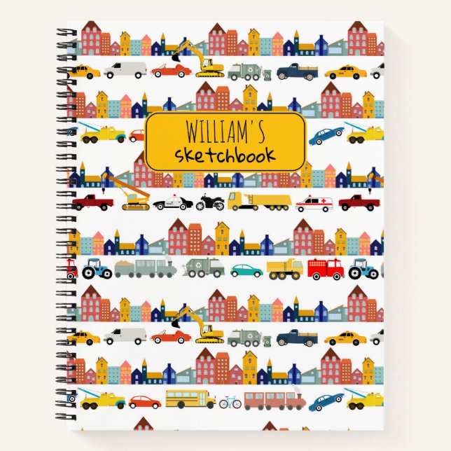 Cuaderno City Transportation Vehicles Kids Sketchbook (Anverso)