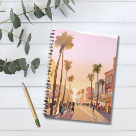 Cuaderno Ciudad Costera de Sunset | Acuarela costera de árb