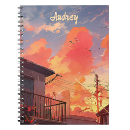 Cuaderno Ciudad de Anime Paisaje Celeste Estético - Atardec
