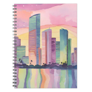 Cuaderno Ciudad de Color   Miami Florida Acuarela Silueta