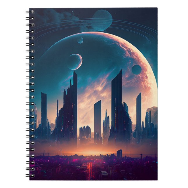 Cuaderno Ciudad espacial Cyberpunk de ciencia ficción (Frente)