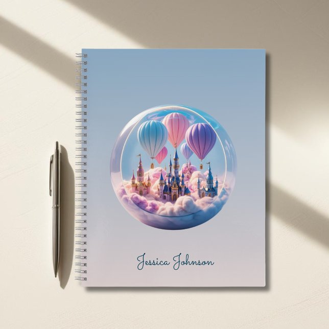 Cuaderno Ciudad flotante con globos soñada personalizada (Personalized Dreamlike Floating City with Balloons Notebook)