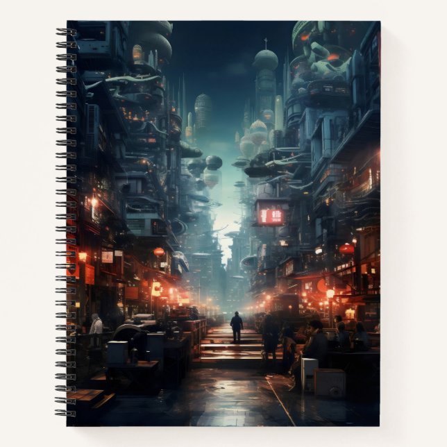 Cuaderno Ciudad futurista nocturna cyberpunk (Anverso)