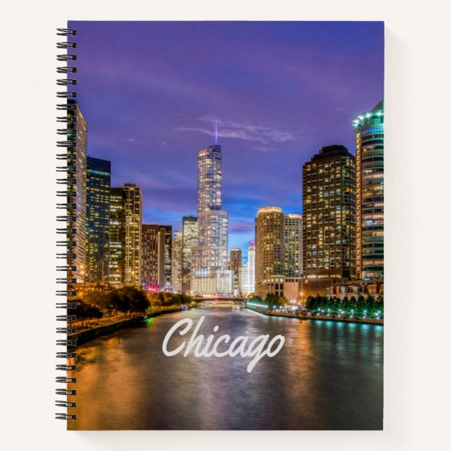 Cuaderno Ciudad Illinois De Chicago De Noche (Anverso)