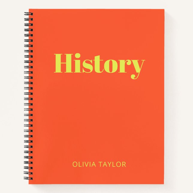 Cuaderno Clase de Historia de Nombre Personalizado Naranja  (Anverso)