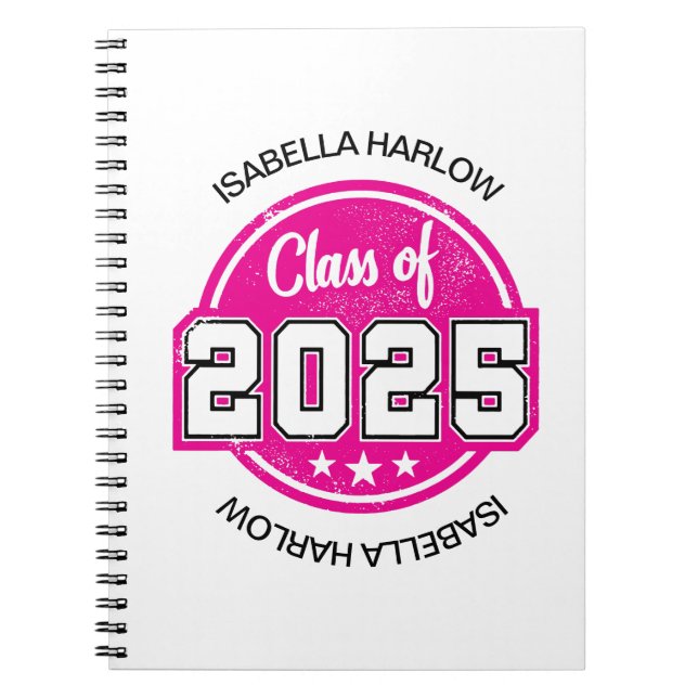 Cuaderno Clase de nombre de graduado rosado 2025 (Frente)