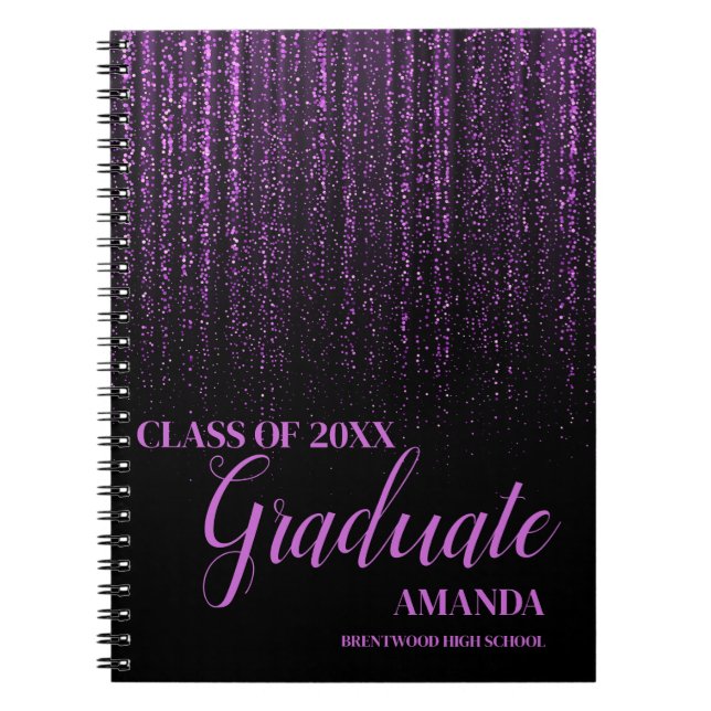 Cuaderno Clase De Regalo De Graduación De Purpurina Púrpura (Frente)