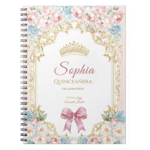 Cuaderno Clásica Quinceañera Floral con Lazo Rosa