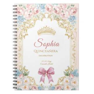 Cuaderno Clásica Quinceañera Floral con Lazo Rosa