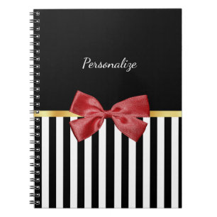 Cuaderno Clásicas franjas blancas y negras de color rojo c