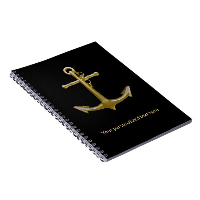Cuaderno Clásico Ancla de Oro Náutico en Negro (Lado Derecho)