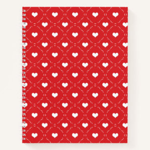 Cuaderno Clásico Corazón Geométrico Enrejado Rojo Blanco