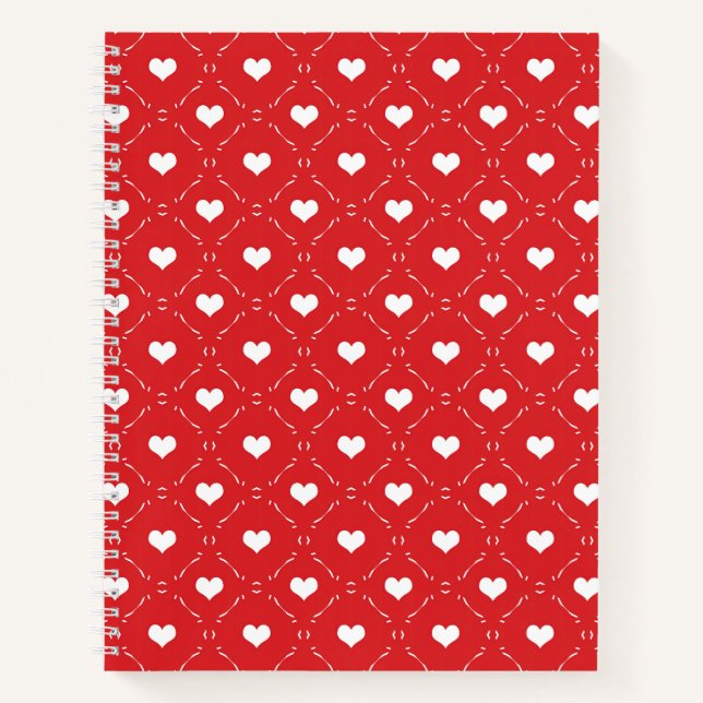 Cuaderno Clásico Corazón Geométrico Enrejado Rojo Blanco (Anverso)
