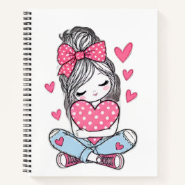 Cuaderno Clásico Corazones Niña Rosa Mono