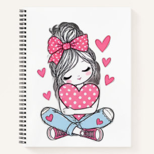 Cuaderno Clásico Corazones Niña Rosa Mono
