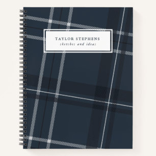 Cuaderno Clásico de cuadros azul marino personalizado