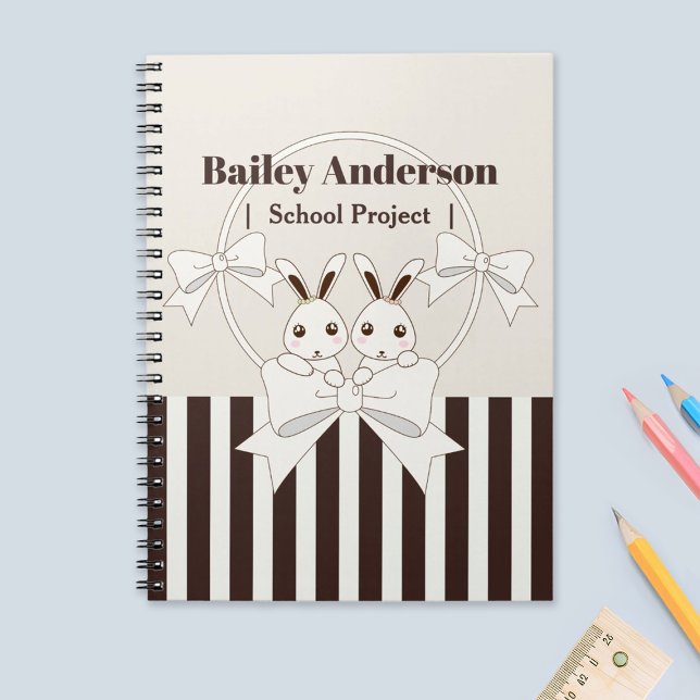 Cuaderno Clásico Moderno Rayado Cute Niña Conejo Gemelo Kid (Subido por el creador)