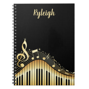 Cuaderno Clásico Negro y Dorado Musical Personalizado