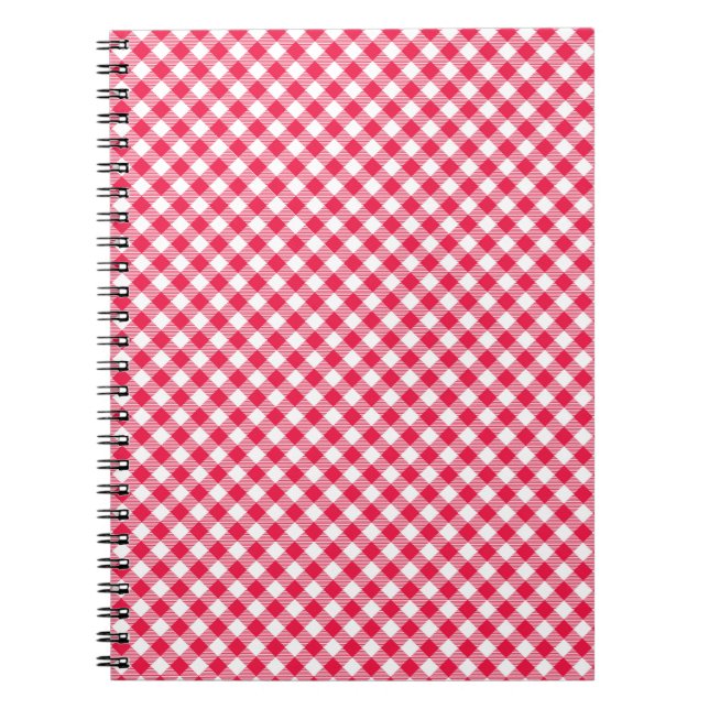 Cuaderno Clásico Patrón de Gingham Rojo y Blanco Rústico (Frente)