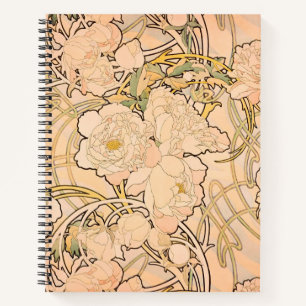 Cuaderno Clásico patrón de jardín de peonías Art Nouveau de