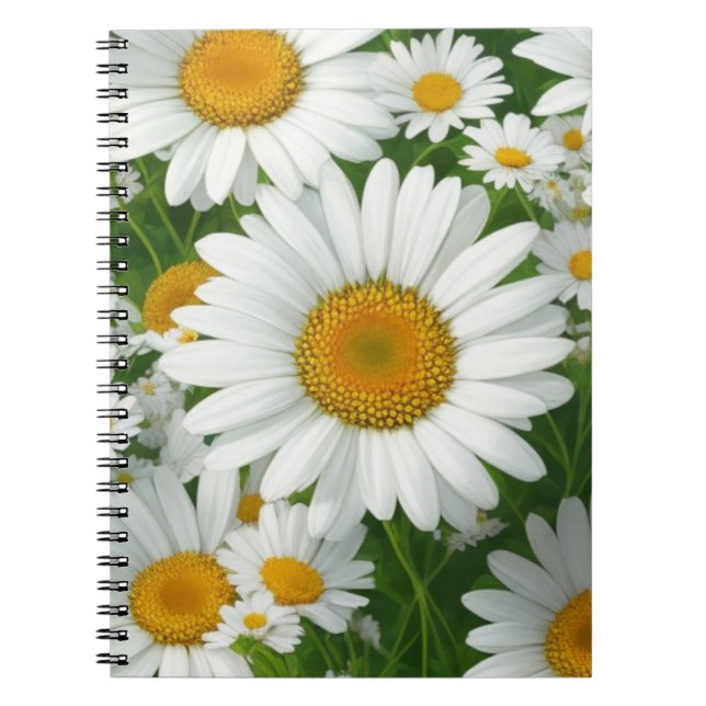 Cuaderno Clásico patrón de margarita campo blanco floral ve (Frente)