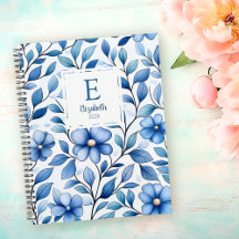 Cuaderno Clásico Personalizado de Floral Azul
