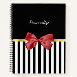 Cuaderno Clásico rojo dobla franjas en blanco y negro con n