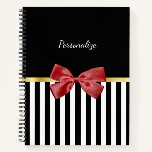 Cuaderno Clásico rojo dobla franjas en blanco y negro con n