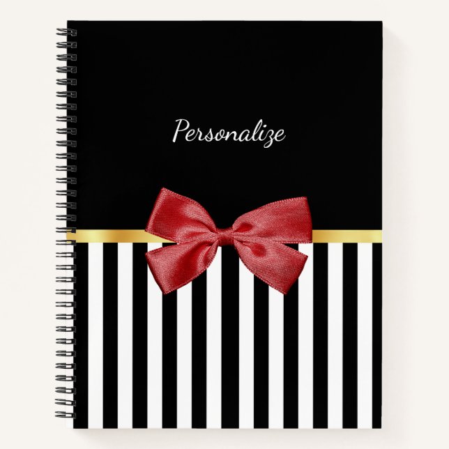 Cuaderno Clásico rojo dobla franjas en blanco y negro con n (Anverso)