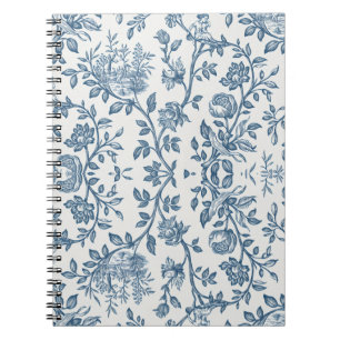 Cuaderno Clásico Vintage Francés Grabado Floral Toile-Azul