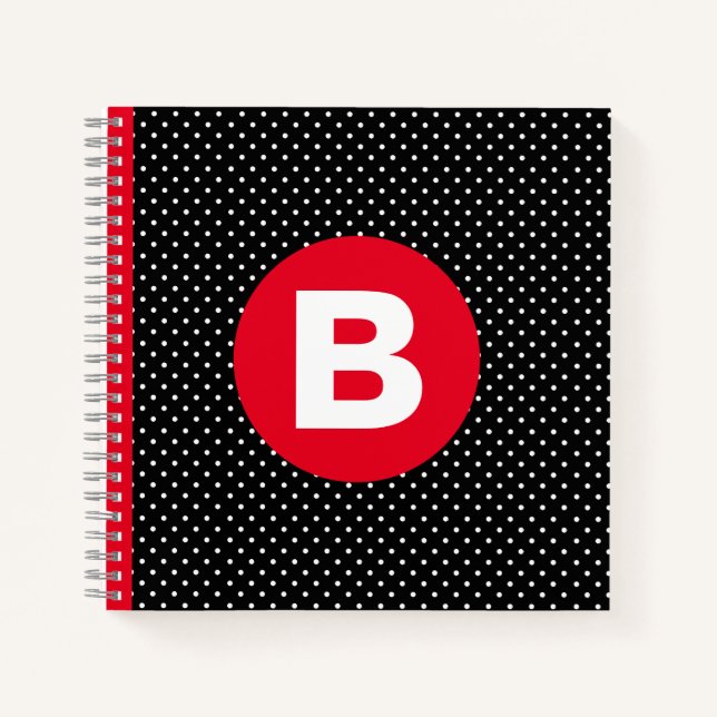Cuaderno Classic Black & White Polka Dot with Red Monogram (Anverso)