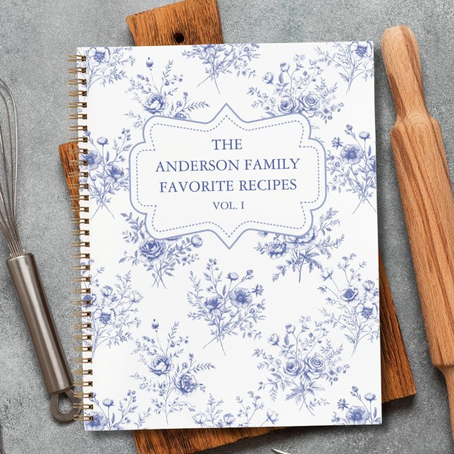 Cuaderno Classic Blue Flowers Floral Pattern Family Recipe  (In situ)