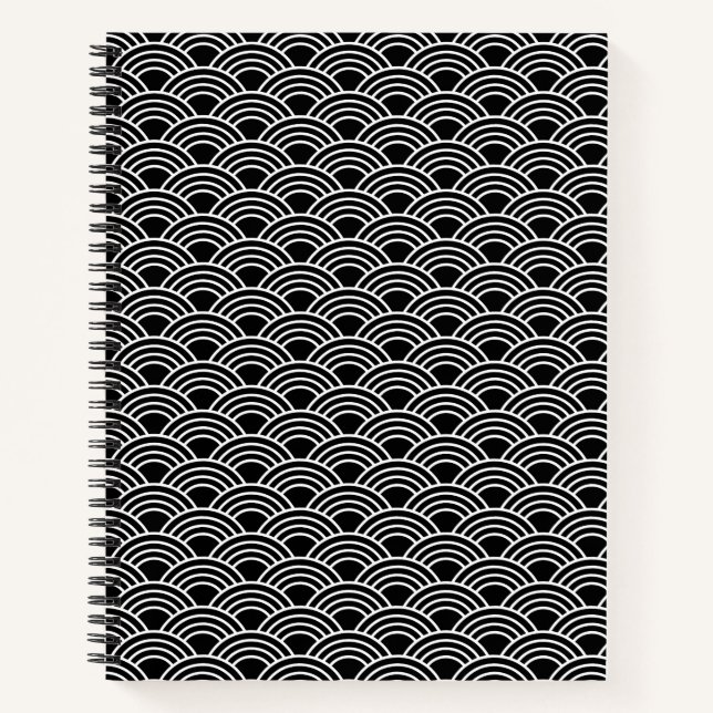 Cuaderno Classic Japanese Seigaiha Wave Pattern Monochrome (Anverso)