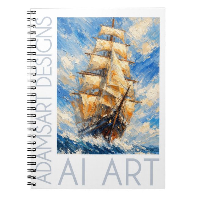 Cuaderno Classic Tall Ship at Sea – Impasto Nautical Art (Frente)