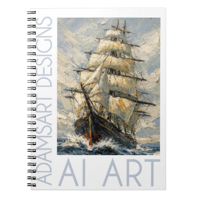 Cuaderno Classic Tall Ship at Sea – Impasto Nautical Art (Frente)