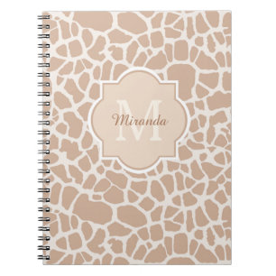 Cuaderno Classy Light Brown Giraffe Print Monogram and Name