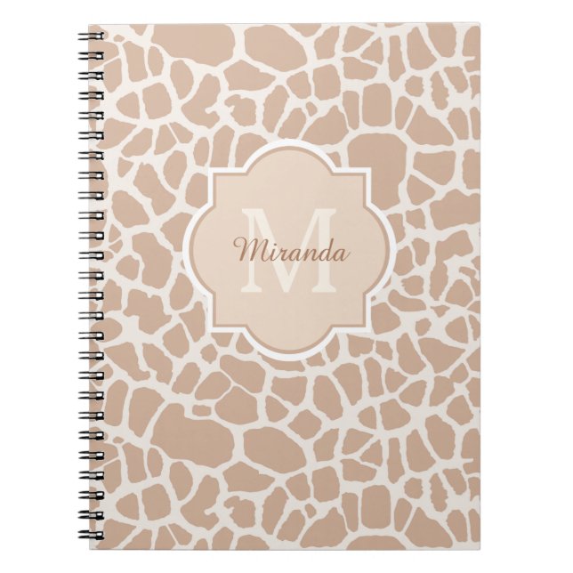 Cuaderno Classy Light Brown Giraffe Print Monogram and Name (Frente)