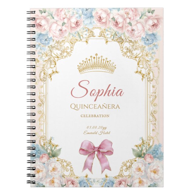 Cuaderno Classy Pink Bow Floral Quinceanera (Frente)