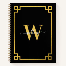Cuaderno Clave griega negra y dorada monogramada