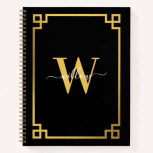 Cuaderno Clave griega negra y dorada monogramada