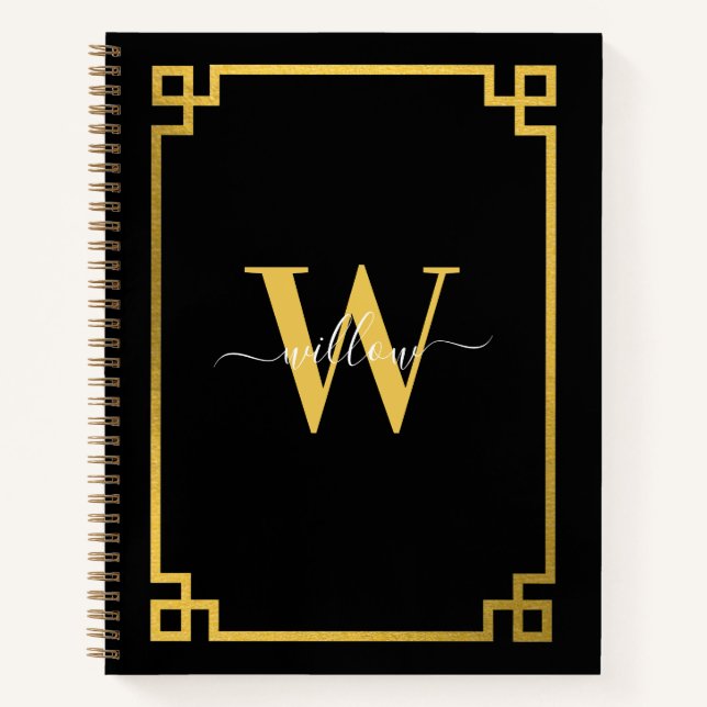 Cuaderno Clave griega negra y dorada monogramada (Anverso)
