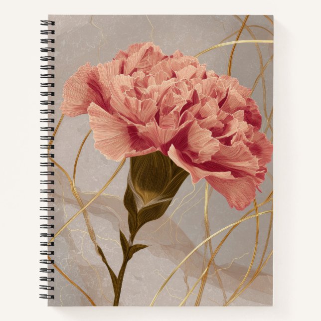 Cuaderno Clavel Rosa Rubor Floral Oro (Anverso)