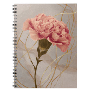 Cuaderno Clavel Rosa Sonrojado Floral Oro