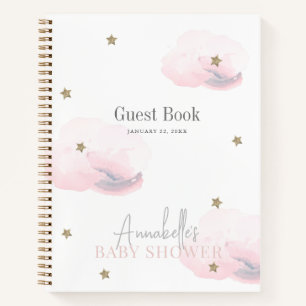 Cuaderno Cloud 9 Gold Stars Pink Gir Baby Shower Guest Book