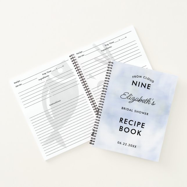 Cuaderno Cloud 9 Pastel Blue Sky Bridal Shower Receta de re (Interior)